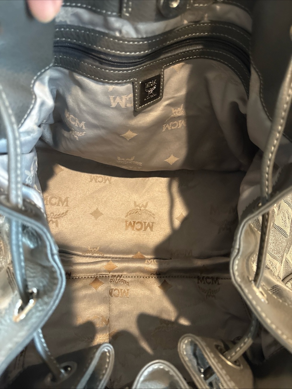 MCM Gray Drawstring Tote Bag with Chain Handle - Picture 10 of 16